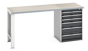 Bott Cubio Pedestal Bench with Lino Top & 6 Drawers - 2000mm Wide  x 750mm Deep x 940mm High. Workbench consists of the following components for easy self assembly:... 940mm Standing Bench for Workshops Industrial Engineers